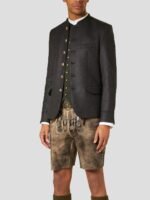 Premium Vintage Brown Lederhosen with Oak Leaf Design Front