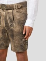 Premium Vintage Brown Lederhosen with Oak Leaf Design Side