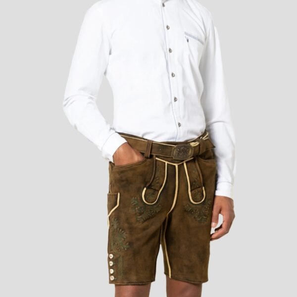 Traditional Fit Lederhosen Men in Deep Earth Front 2
