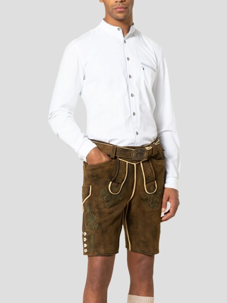 Traditional Fit Lederhosen Men in Deep Earth Front 2