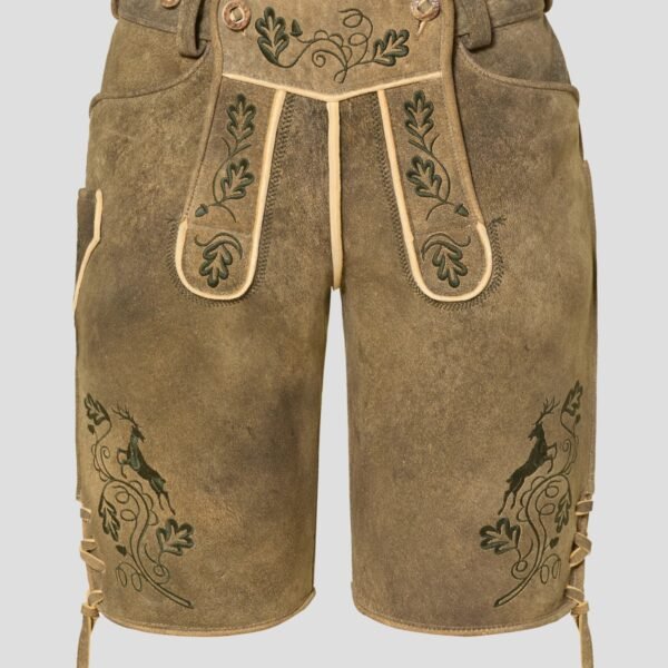 Frontier Deerskin Lederhosen in Coyote Brown Front