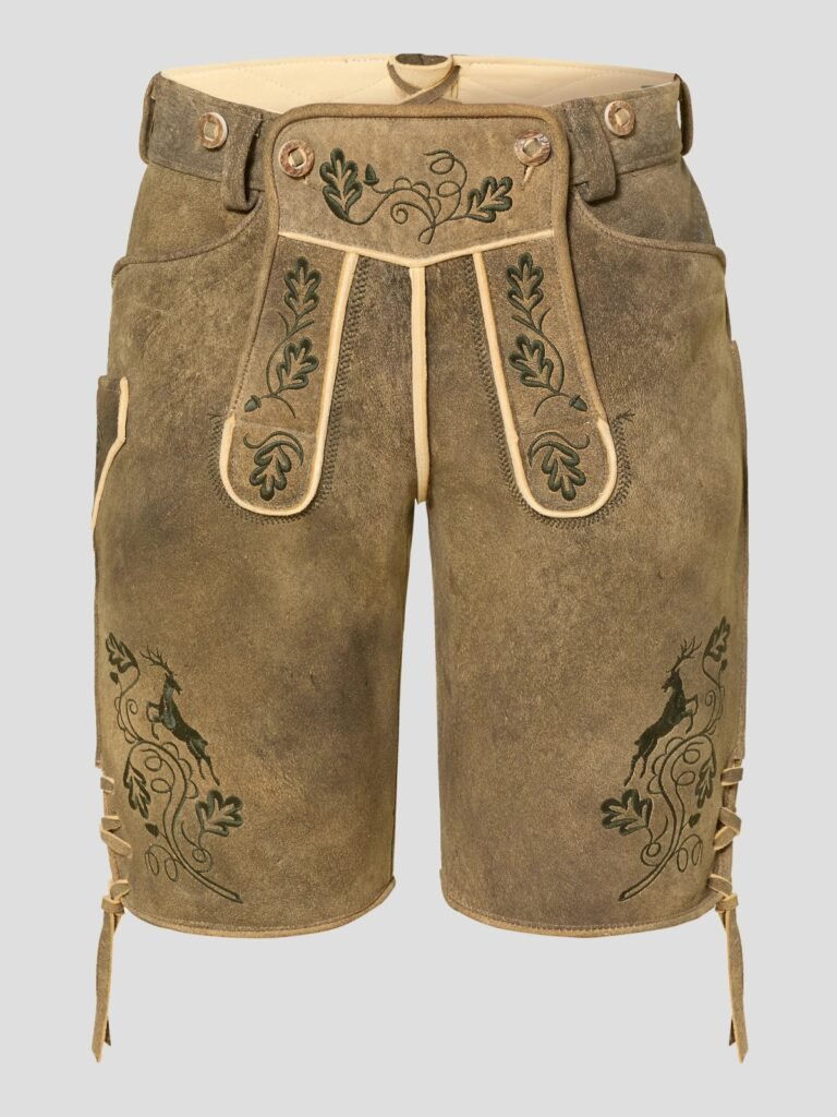 Frontier Deerskin Lederhosen in Coyote Brown Front